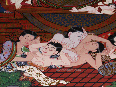 Erotic temple mural at Wat Hua Lamphong