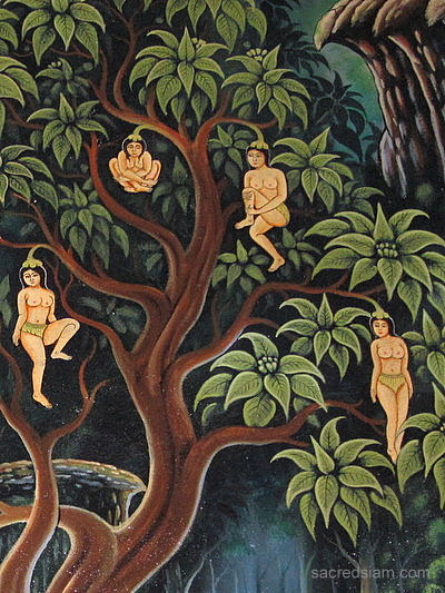 Nareepol fruit maidens on Nan temple mural