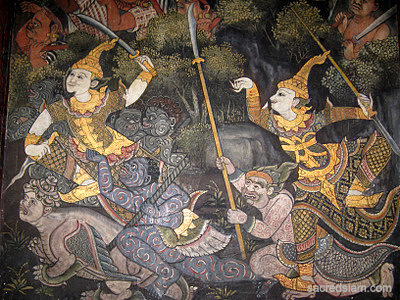 Thai temple murals: Wat Suwan Dararam battle scene