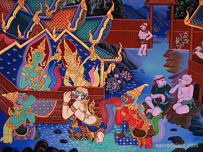 Thai temple murals: Wat Nang Phaya vivid colors